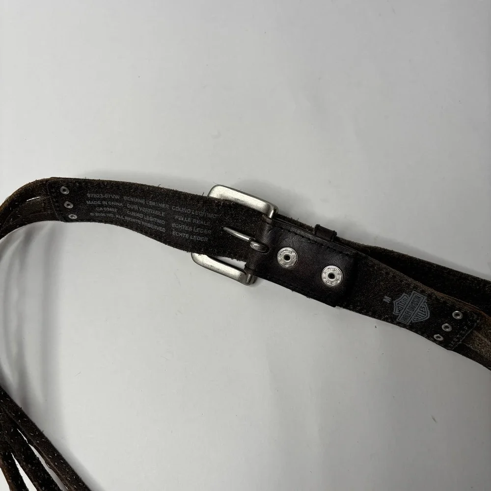 Harley Davidson Womens Brown Leather Studded Triple Strand Belt M Grunge Rock